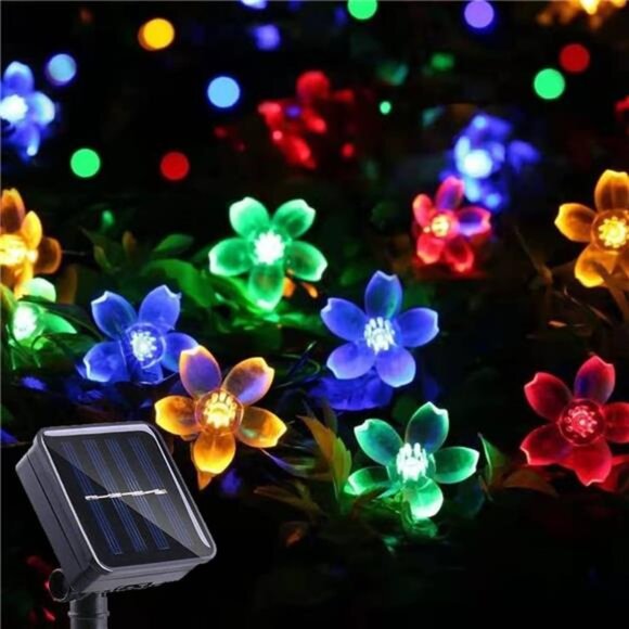Solar String Flower Lights Outdoor Waterproof 50 LED Fairy Light Decorations - Picture 1 of 7
